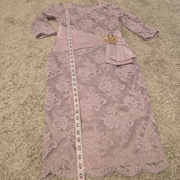 Teri Jon Rickie Freeman Midi Lace Beaded Cocktail Formal Dress Pink Gala Preppy - Picture 9 of 11